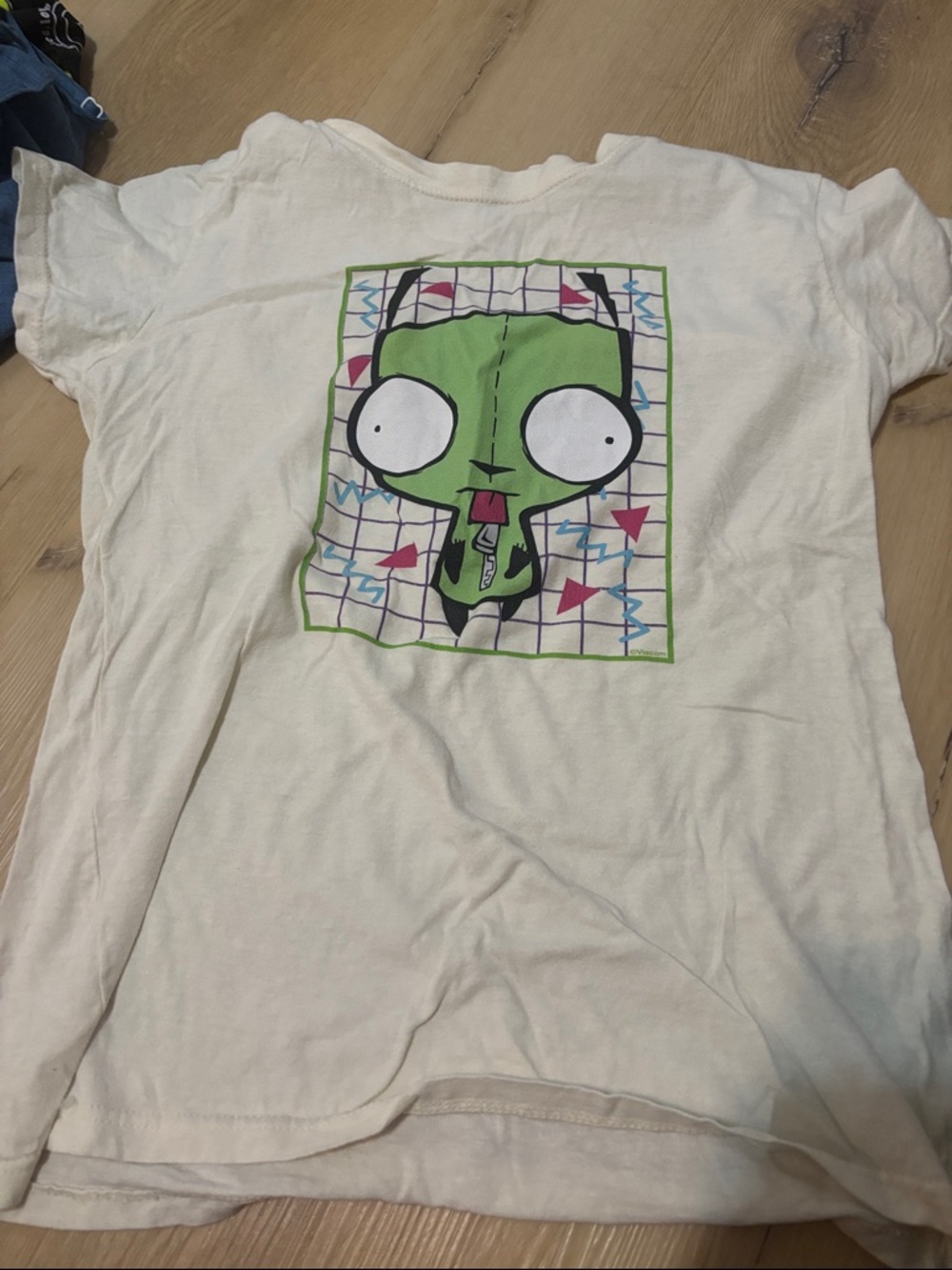 Tultex White Tee with Bright Green Cartoon Invader Zim Graphic